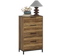 HOMCOM Cómoda de 4 Cajones Alta con Mangos Metálicos, Cómoda para Dormitorio, Cajonera Estrecha, para Pasillo y Salón 62x35x105 cm Natural