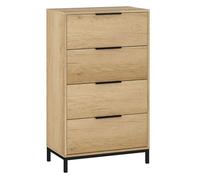 Homcom cómoda de 4 cajones cómoda para dormitorio alta con tiradores metálicos cajonera estrecha para salón pasillo 62x35x105 cm natural