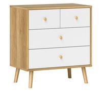HOMCOM Cómoda de 4 Cajones Cómoda para Dormitorio con Tiradores de Madera Cajonera Estrecha para Salón Pasillo 60x35x65 cm Roble y Blanco