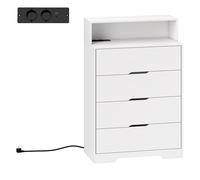 HOMCOM Cómoda de 4 Cajones con Estación de Carga, Cajonera para Dormitorio con Puerto USB, Puerto USB-C, Estante Abierto, 80x40x120 cm, Blanco