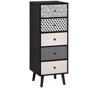 HOMCOM Cómoda de 5 Cajones, Diseño Geométrico, Muebles Modernos para Dormitorio y Entrada, 40x40x111.5cm Negro Gris