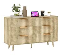 HOMCOM Cómoda de 6 Cajones Cómoda para Dormitorio con Diseño Estriado y Patas de Madera Cajonera Aparador para Salón Pasillo 62x35x105 cm Roble