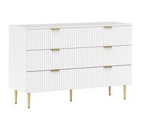 HOMCOM Cómoda de 6 cajones Moderna Dormitorio 120x40x76.5cm Blanco | Unidad de almacenamiento, Asas y pies dorados, para dormitorio, salón