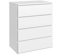 HOMCOM Cómoda de dormitorio, 4 cajones con guías metálicas y tiradores estriados, 60x40x80 cm, Blanco