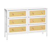 HOMCOM Cómoda de Dormitorio Cajonera de Estilo Bohemio con 6 Cajones de Tela Plegable Superficie de Ratán PE y Marco de Acero para Entrada Salón Pasillo 120x30x83 cm Blanco