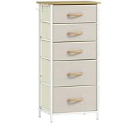 HOMCOM Cómoda de dormitorio con 5 cajones de tela, tirantes de acero, superficie de madera, 4 bolsillos de almacenamiento, 2 ganchos, beige Aosom España