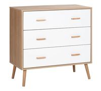 HOMCOM Cómoda de Madera 3 Cajones Dormitorio 80x39x80 cm Blanco Natural | Cajonera, Armario Auxiliar de Almacenamiento, Patas Elevadas, Salón