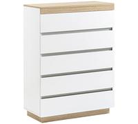 HOMCOM Cómoda de madera con 5 cajones, 80x40x109 cm, Blanco y roble