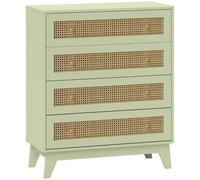 HOMCOM Cómoda de Mimbre 4 Cajones con Patas Cónicas Verde Claro | Unidad de almacenamiento, organizador de dormitorio, para mesita de noche, entrada, pasillo, sala de estar