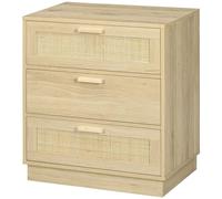 HOMCOM Cómoda de Noche con Cajones de Rejilla de Ratán Cómoda de Dormitorio Estilo Bohemio Antivuelco para Sala 60x38x69 cm Natural