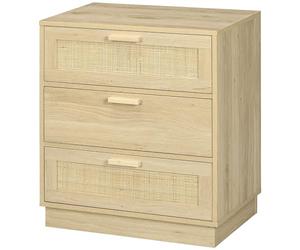 HOMCOM Cómoda de Noche con Cajones de Rejilla de Ratán Cómoda de Dormitorio Estilo Bohemio Antivuelco para Sala 60x38x69 cm Natural