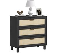 HOMCOM Cómoda de ratán para Dormitorio, Unidad de Almacenamiento de 3 cajones, cómoda Bohemia para Sala de Estar, Pasillo, Color Negro