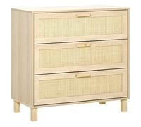 HOMCOM Cómoda de ratán para Dormitorio, Unidad de Almacenamiento de 3 cajones, cómoda Bohemia para Sala de Estar, Pasillo, Color Natural
