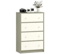 HOMCOM Cómoda de Tela con 4 Cajones Abatibles con Doble Tirador, Cajones de Acero, MDF y Tela para Dormitorio, 58x30x91 cm, Blanco y Gris