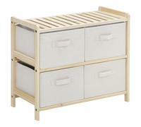 HOMCOM - Cómoda de tela, mueble de almacenamiento con 4 cajones plegables de tela de lino, estilo elegante, para dormitorio, oficina, salón, 59 x 28 x 50 cm, madera natural, color beige