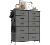 HOMCOM Cómoda Doble para Dormitorio con 10 cajones de Tela, Unidad de Almacenamiento Alta con 4 Bolsillos, 2 Ganchos y Marco de Acero para Sala de Estar, Pasillo, Gris carbón