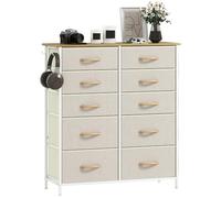 HOMCOM Cómoda Doble para Dormitorio con 10 cajones de Tela, Unidad de Almacenamiento Alta con 4 Bolsillos, 2 Ganchos y Marco de Acero para Sala de Estar, Pasillo, Color Beige