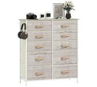 HOMCOM Cómoda Doble para Dormitorio con 10 cajones de Tela, Unidad de Almacenamiento Alta con 4 Bolsillos, 2 Ganchos y Marco de Acero para Sala de Estar, Pasillo, Acabado de Madera Natural