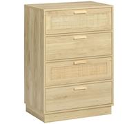 HOMCOM Cómoda Dormitorio con 4 Cajones de Rejilla de Ratán Cajonera de Madera Estilo Cannage Bohemio 60x38x88,5cm Natural Aosom España