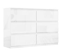 HOMCOM Cómoda Dormitorio con 6 Cajones Cajonera para Salón Oficina Estilo Moderno 112x34x75 cm Blanco Brillo