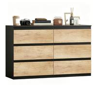 HOMCOM Cómoda Estrecha de 6 cajones 120 x 39 x 75 cm Negro y Roble
