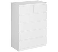 HOMCOM Cómoda Moderno con 6 Cajones Cajonera de Madera Cómoda de Dormitorio para Entrada Salón Oficina Carga 50 kg 80x39x115 cm Blanco