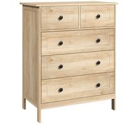 HOMCOM Cómoda Mueble de Almacenamiento 5 Cajones para Dormitorio Oficina Entrada Roble y Tirador Metálico Negro Aosom España