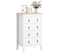 HOMCOM Cómoda para Dormitorio, 4 cajones con Tiradores de Piel sintética, cómoda Moderna con guías de Metal silenciosas para salón y Sala de Estar, 60x40x98 cm, Blanco