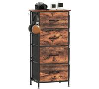 HOMCOM Cómoda para Dormitorio, 4 cajones de Tela, Marrón Rústico | Cómoda, unidad de almacenamiento alta, 4 bolsillos, 2 ganchos, marco de acero, salón, pasillo