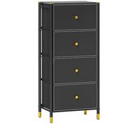 HOMCOM Cómoda para Dormitorio Cajonera de Tela con 4 Cajones Plegables con Frentes de PU y Marco de Acero Cajonera para Dormitorio Salón Negro