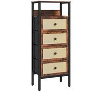 HOMCOM Cómoda para Dormitorio Cajonera de Tela con 4 Cajones Plegables con Frentes de Ratán y Marco de Acero Cajonera para Dormitorio Salón Marrón Rústico