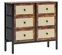 HOMCOM Cómoda para Dormitorio Cajonera de Tela con 6 Cajones Plegables con Frentes de Ratán y Marco de Acero Cajonera para Dormitorio Salón Marrón Rústico