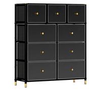 HOMCOM Cómoda para Dormitorio Cajonera de Tela con 9 Cajones Plegables con Frentes de PU y Marco de Acero Cajonera para Dormitorio Salón Negro