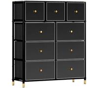 HOMCOM Cómoda para Dormitorio Cajonera de Tela con 9 Cajones Plegables con Frentes de PU y Marco de Acero Cajonera para Dormitorio Salón Negro