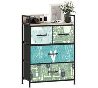 HOMCOM Cómoda para dormitorio, cómoda de tela con 4 cajones, estante abierto y marco de acero para sala de estar, pasillo, color azul