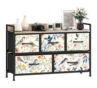 HOMCOM Cómoda para dormitorio, cómoda de tela con 5 cajones, estante abierto y marco de acero para sala de estar, pasillo, color blanco