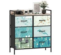 HOMCOM Cómoda para dormitorio, cómoda de tela con 6 cajones, estante abierto y marco de acero para sala de estar, pasillo, color azul