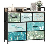 HOMCOM Cómoda para dormitorio, cómoda de tela con 7 cajones, estante abierto y marco de acero para sala de estar, pasillo, color azul