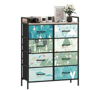 HOMCOM Cómoda para dormitorio, cómoda de tela con 8 cajones, estante abierto y marco de acero para sala de estar, pasillo, color azul