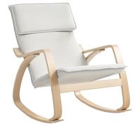 HOMCOM Cómoda silla mecedora Relax tapizada con respaldo alto y reposacabezas para sala de estar, dormitorio, color blanco crema