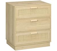 HOMCOM Cómoda unidad de almacenamiento para dormitorio con 3 cajones, estilo bohemio con portavasos, Rroten Rag para dormitorio Caqui