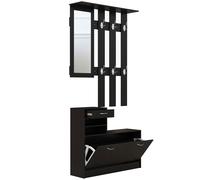 HOMCOM Conjunto 3 en 1 de muebles de entrada con perchero, espejo y zapatero - 6 ganchos y balda ajustable, negro