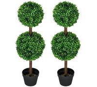 HOMCOM Conjunto de 2 árboles boj artificial doble bola con tronco y maceta incluidos - altura 90 cm verde