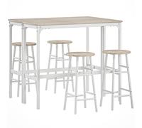 HOMCOM Conjunto de 2 Mesas Altas de Bar con 4 Taburetes Marco de Acero Estilo Industrial Natural y Blanco Aosom España