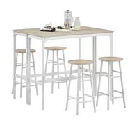 HOMCOM Conjunto de 2 Mesas Altas de Bar con 4 Taburetes Natural y Blanco