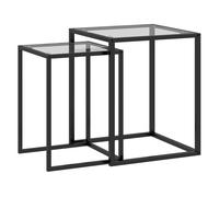 HOMCOM Conjunto de 2 Mesas Auxiliares Cuadradas Juego de Mesas de Centro Apilables con Encimera de Vidrio Templado y Marco de Acero para Salón 33x33x45,5 cm y 42x42x51 cm Negro