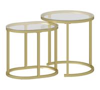 HOMCOM Conjunto de 2 mesas bajas mesas auxiliares nido encastrables estructura en acero y cristal templado transparente dorado Aosom España