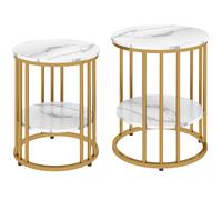 HOMCOM Conjunto de 2 mesas de centro redondas mesas de salón efecto mármol con estante de almacenamiento abierto y marco de acero Aosom España