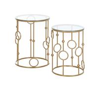 HOMCOM Conjunto de 2 Mesas de Centro Redondas Mesas nido Diseño Estilo Art déco 41 y 36 cm metal dorado Vidrio templado 5 mm Aosom España