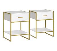 HOMCOM Conjunto de 2 Mesitas de Noche Mesas Auxiliares con 1 Cajón y Estante de Almacenamiento para Dormitorio Salón Oficina Estilo Moderno 45x40x60 cm Blanco